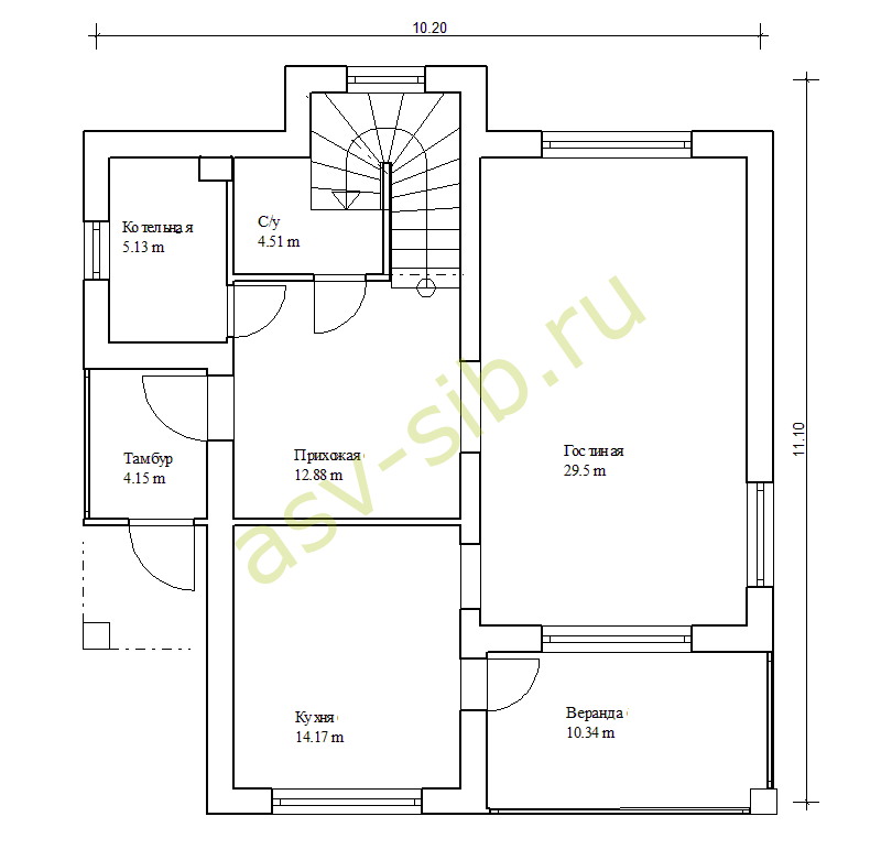 План первого этажа дома из газобетона, проект П-156