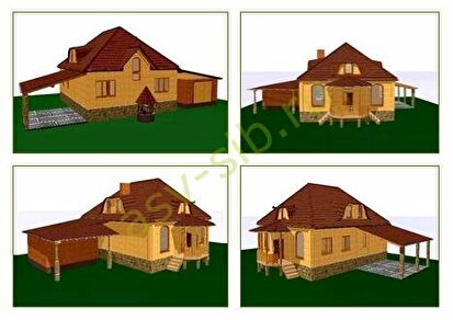 Дом из бруса с гаражом и террасой по проекту Б-193: фасады