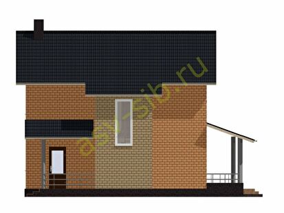 Левый фасад дома с террасой из кирпича по проекту К-121.